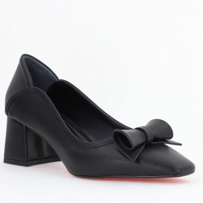 Pantofi Damă cu Toc Gros Negru Mat din Piele Ecologică Nicoletta BS810D2504292