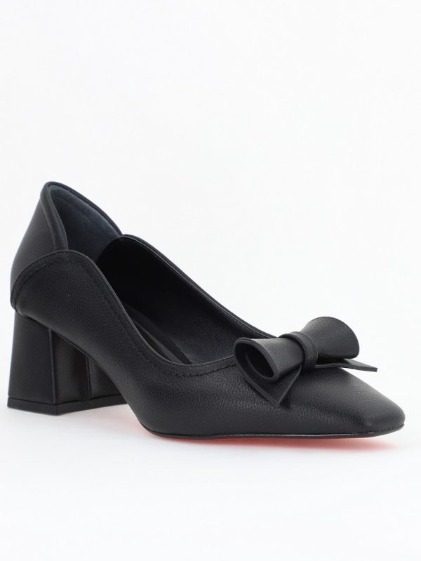 Incaltaminte Dama - Pantofi Damă cu Toc Gros Negru Mat din Piele Ecologică Nicoletta BS810D2504292