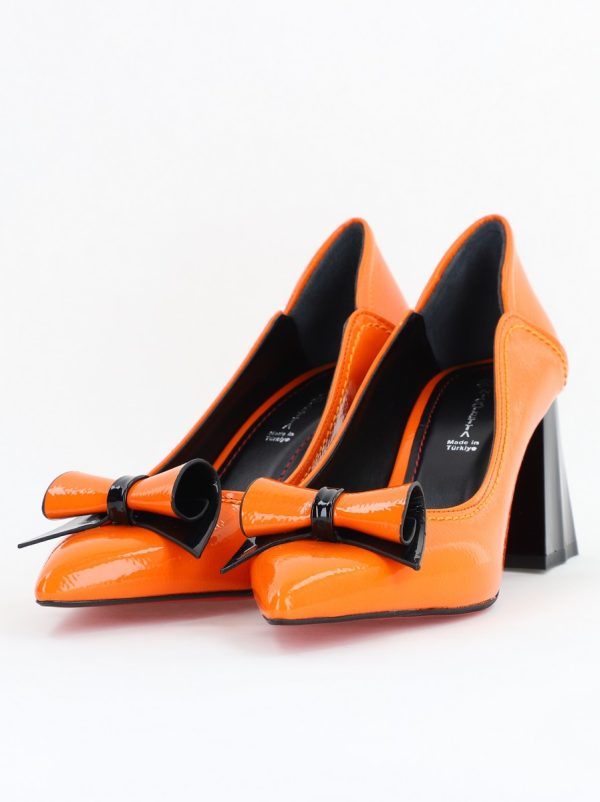 Pantofi Damă cu Toc Gros portocaliu lac din Piele Ecologică Nicoletta BS2010D2504274 121