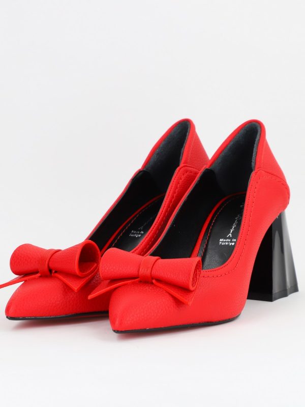 Pantofi Damă cu Toc Gros Rosu Mat din Piele Ecologică Nicoletta BS2010D2504284 120
