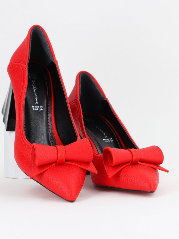 Pantofi Damă cu Toc Gros Rosu Mat din Piele Ecologică Nicoletta BS2010D2504284 119
