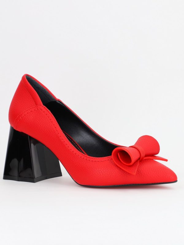 Incaltaminte Dama - Pantofi Damă cu Toc Gros Rosu Mat din Piele Ecologică Nicoletta BS2010D2504284