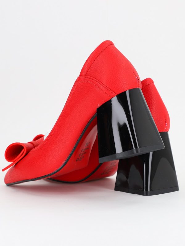 Pantofi Damă cu Toc Gros Rosu Mat din Piele Ecologică Nicoletta BS2010D2504284 123