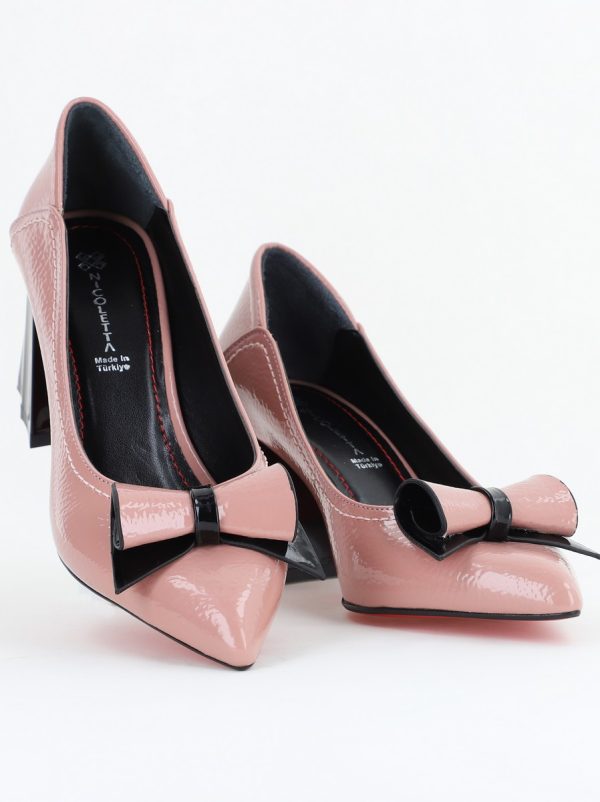 Pantofi Damă cu Toc Gros roz somon lac din Piele Ecologică Nicoletta BS2010D2504272 119