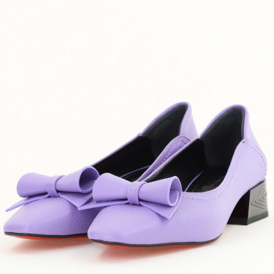 Pantofi Damă cu Toc Jos Mov Mat cu fundiță din Piele Ecologică (BS510D2504289)