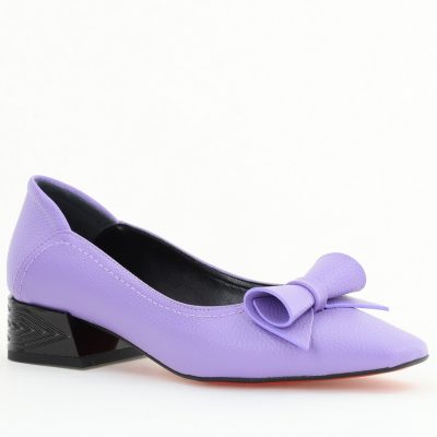 Pantofi Damă cu Toc Jos Mov Mat cu fundiță din Piele Ecologică (BS510D2504289)
