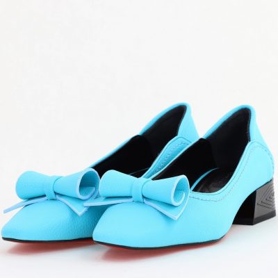 Pantofi Damă cu Toc Jos Albastru Mat cu fundiță din Piele Ecologică (BS510D2504288)