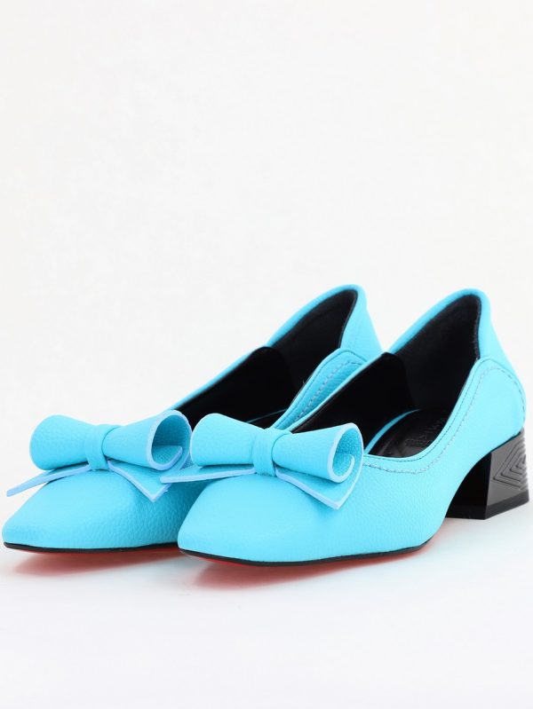 Pantofi Damă cu Toc Jos Albastru Mat cu fundiță din Piele Ecologică (BS510D2504288) 119