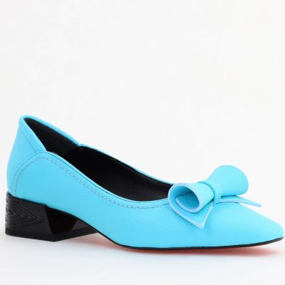 Pantofi Damă cu Toc Jos Albastru Mat cu fundiță din Piele Ecologică (BS510D2504288)