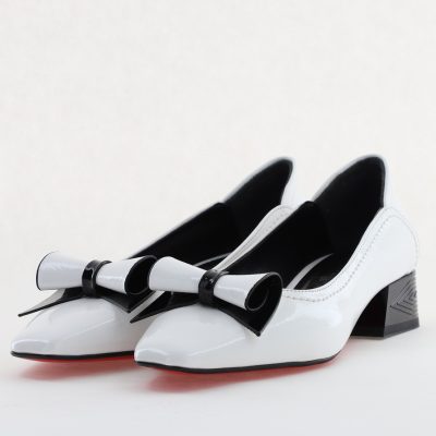 Pantofi Damă cu Toc Jos Albi cu fundiță din Piele Ecologică (BS510BA2504263)