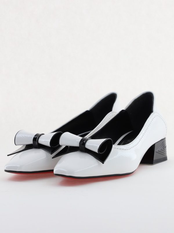 Pantofi Damă cu Toc Jos Albi cu fundiță din Piele Ecologică (BS510BA2504263) 119