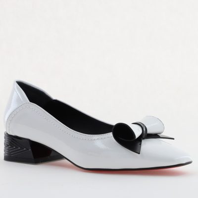 Pantofi Damă cu Toc Jos Albi cu fundiță din Piele Ecologică (BS510BA2504263)