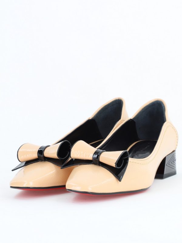 Pantofi Damă cu Toc Jos Bej cu fundiță din Piele Ecologică (BS510BA2504264) 119
