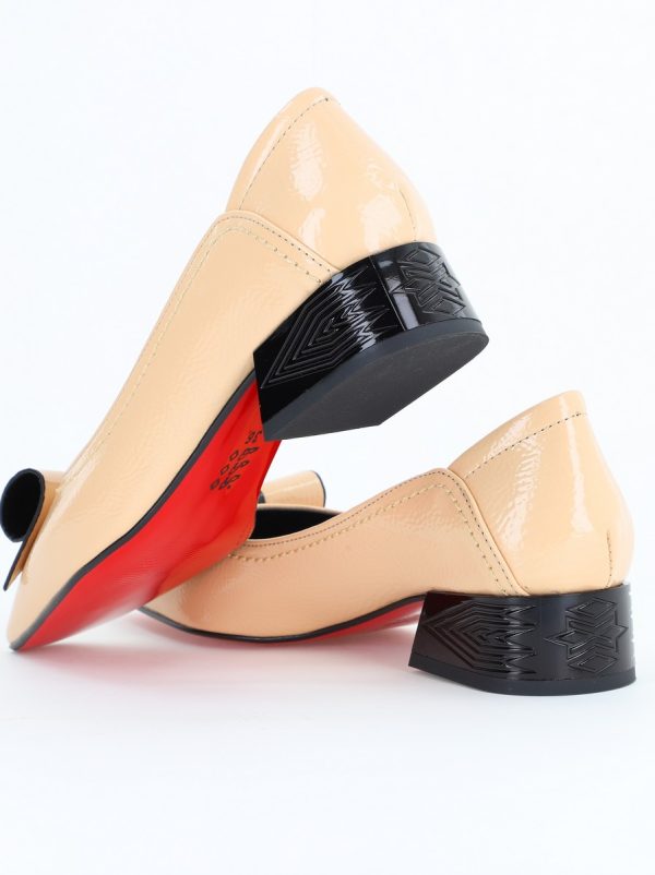 Pantofi Damă cu Toc Jos Bej cu fundiță din Piele Ecologică (BS510BA2504264) 121