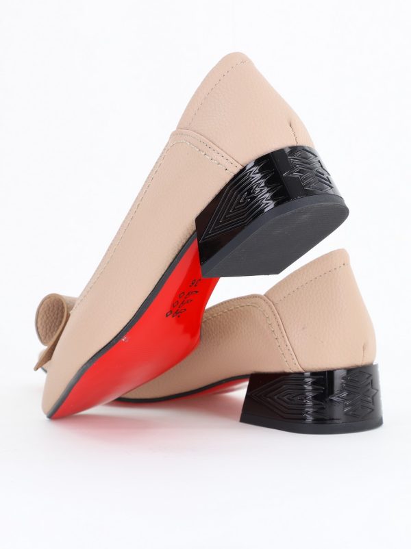 pantofi dama cu toc jos bej cu fundita din piele ecologica bs510ba2504269 4