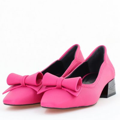 Pantofi Damă cu Toc Jos Fuchsia Mat cu fundiță din Piele Ecologică (BS510D2504290)