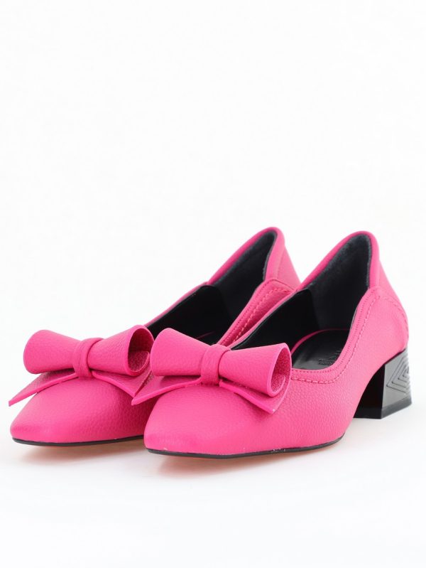 Pantofi Damă cu Toc Jos Fuchsia Mat cu fundiță din Piele Ecologică (BS510D2504290) 119