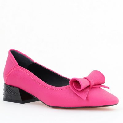 Pantofi Damă cu Toc Jos Fuchsia Mat cu fundiță din Piele Ecologică (BS510D2504290)