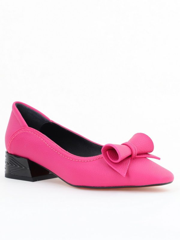 Incaltaminte Dama - Pantofi Damă cu Toc Jos Fuchsia Mat cu fundiță din Piele Ecologică (BS510D2504290)