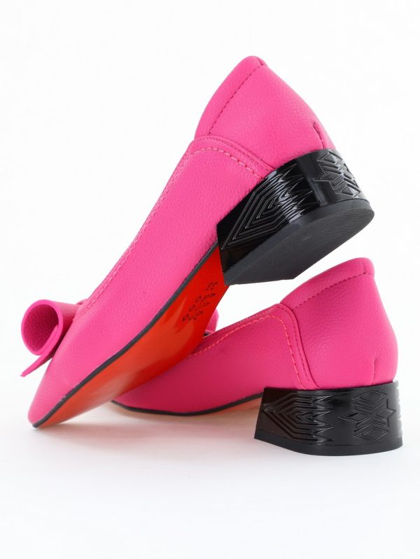Pantofi Damă cu Toc Jos Fuchsia Mat cu fundiță din Piele Ecologică (BS510D2504290) 121