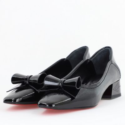 Pantofi Damă cu Toc Jos Negru lac cu fundiță din Piele Ecologică (BS510BA2504268)