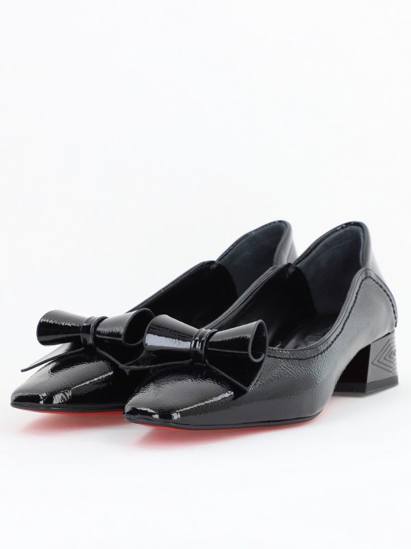 Pantofi Damă cu Toc Jos Negru lac cu fundiță din Piele Ecologică (BS510BA2504268) 119