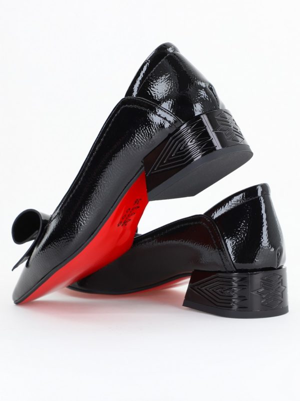 Pantofi Damă cu Toc Jos Negru lac cu fundiță din Piele Ecologică (BS510BA2504268) 121