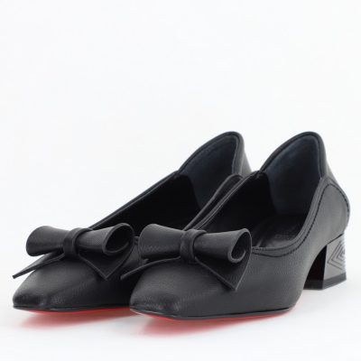 Pantofi Damă cu Toc Jos Negru Mat cu fundiță din Piele Ecologică (BS510BA2504270)