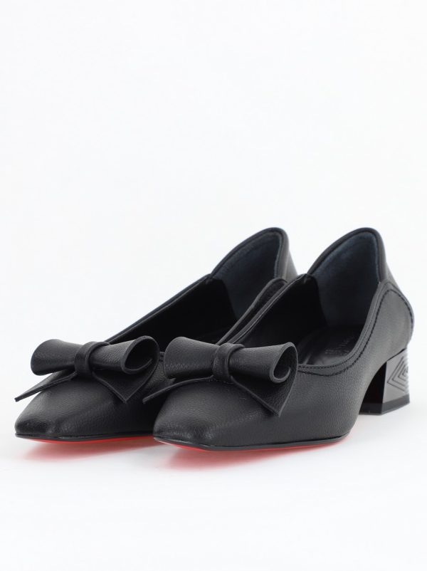 Pantofi Damă cu Toc Jos Negru Mat cu fundiță din Piele Ecologică (BS510BA2504270) 119