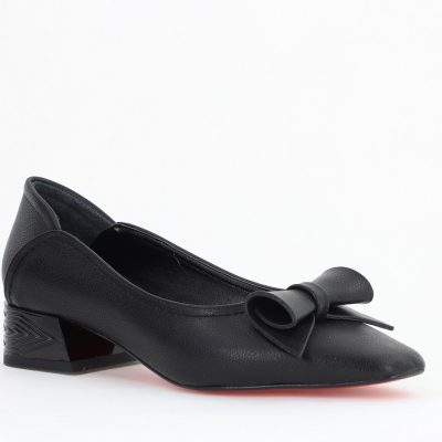 Pantofi Damă cu Toc Jos Negru Mat cu fundiță din Piele Ecologică (BS510BA2504270)