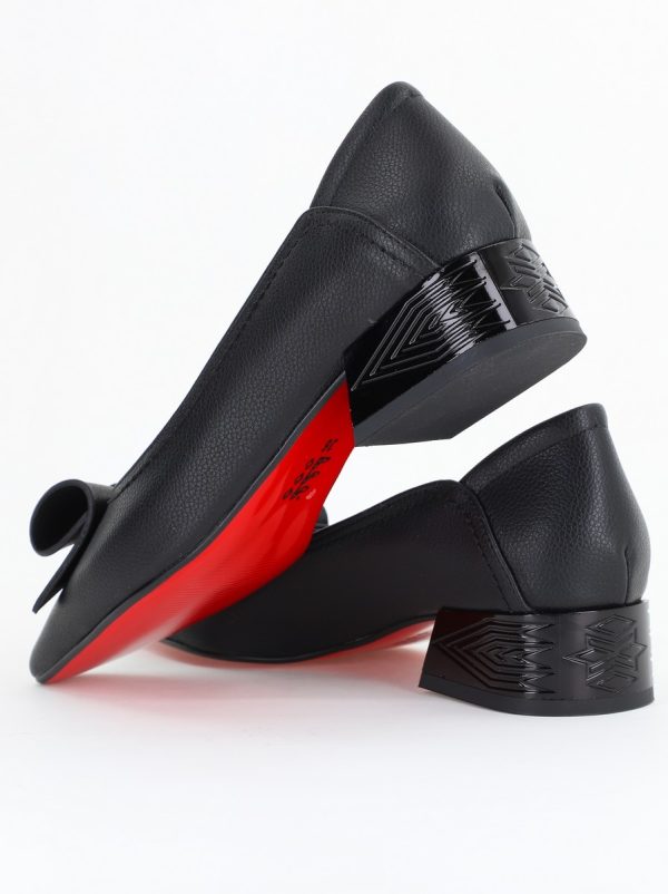 Pantofi Damă cu Toc Jos Negru Mat cu fundiță din Piele Ecologică (BS510BA2504270) 121