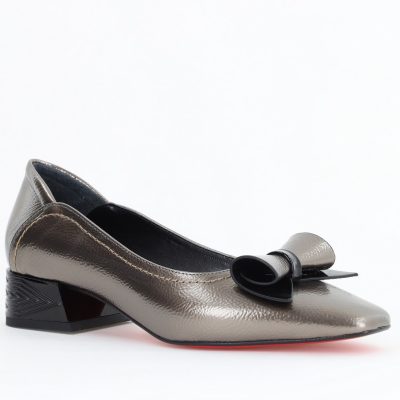 Pantofi Damă cu Toc Jos Platină cu fundiță din Piele Ecologică (BS510BA2504266)