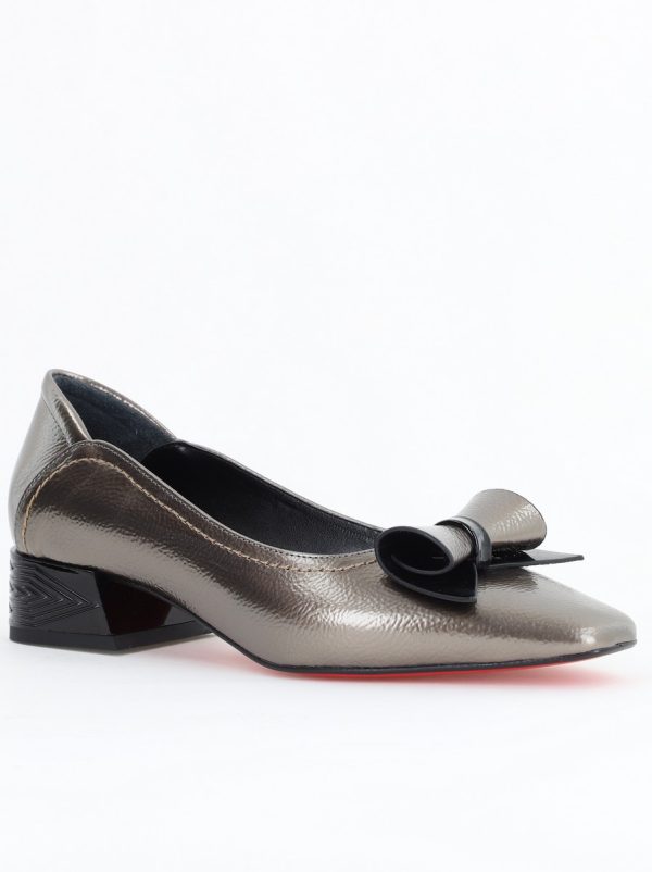 Incaltaminte Dama - Pantofi Damă cu Toc Jos Platină cu fundiță din Piele Ecologică (BS510BA2504266)