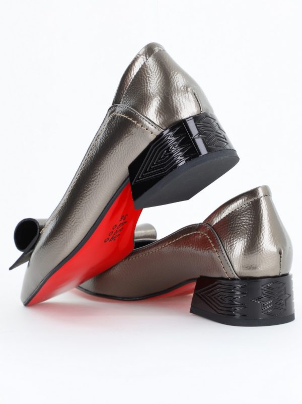 Pantofi Damă cu Toc Jos Platină cu fundiță din Piele Ecologică (BS510BA2504266) 121