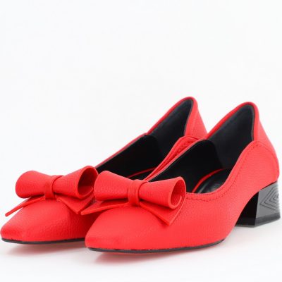 Pantofi Damă cu Toc Jos Roșu Mat cu fundiță din Piele Ecologică (BS510D2504287)