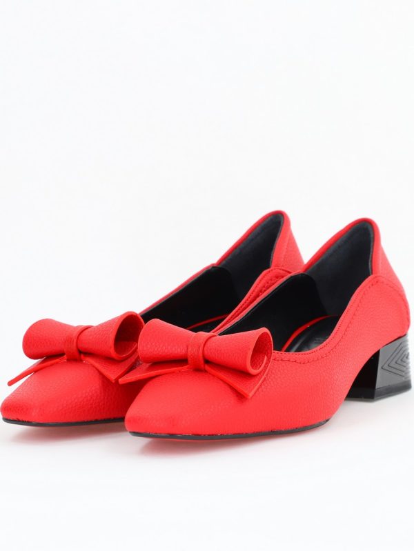 Pantofi Damă cu Toc Jos Roșu Mat cu fundiță din Piele Ecologică (BS510D2504287) 119