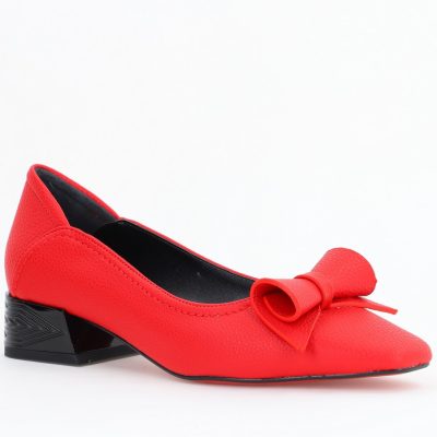 Pantofi Damă cu Toc Jos Roșu Mat cu fundiță din Piele Ecologică (BS510D2504287)