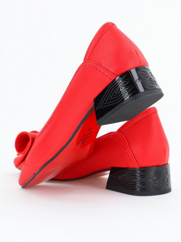 Pantofi Damă cu Toc Jos Roșu Mat cu fundiță din Piele Ecologică (BS510D2504287) 121
