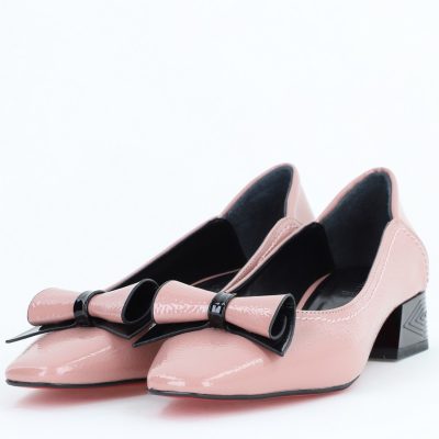 Pantofi Damă cu Toc Jos Roz cu fundiță din Piele Ecologică (BS510BA2504265)