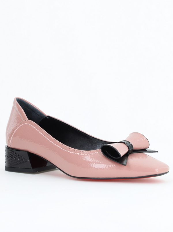 Incaltaminte Dama - Pantofi Damă cu Toc Jos Roz cu fundiță din Piele Ecologică (BS510BA2504265)