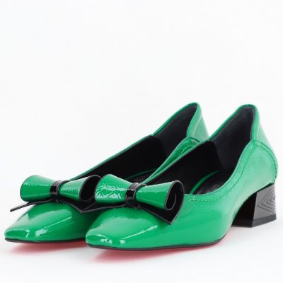 Pantofi Damă cu Toc Jos Verde cu fundiță din Piele Ecologică (BS510BA2504267)