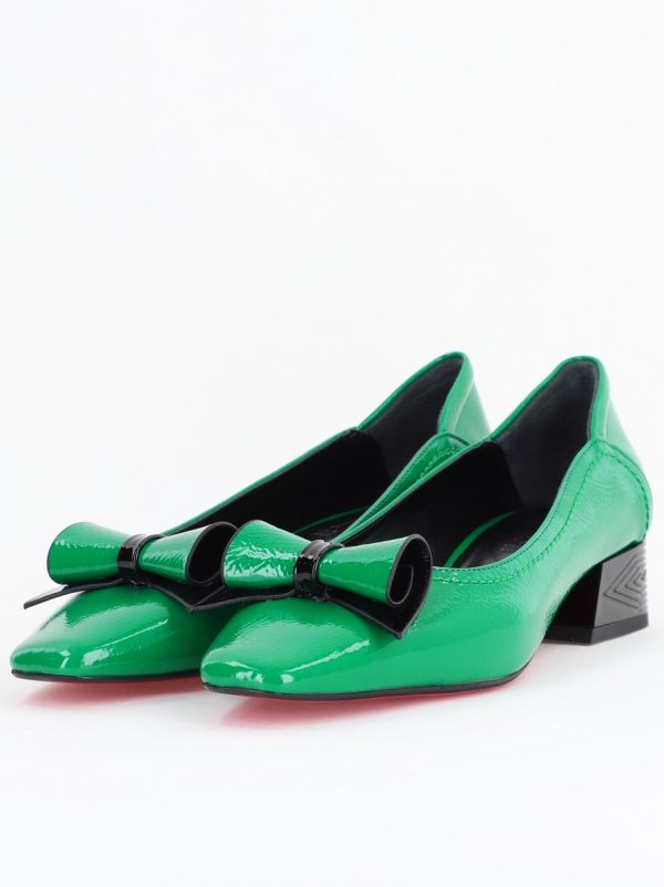 Pantofi Damă cu Toc Jos Verde cu fundiță din Piele Ecologică (BS510BA2504267) 119