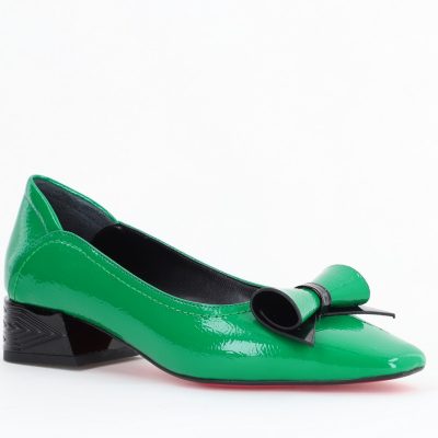 Pantofi Damă cu Toc Jos Verde cu fundiță din Piele Ecologică (BS510BA2504267)