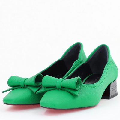 Pantofi Damă cu Toc Jos Verde Mat cu fundiță din Piele Ecologică (BS510D2504291)