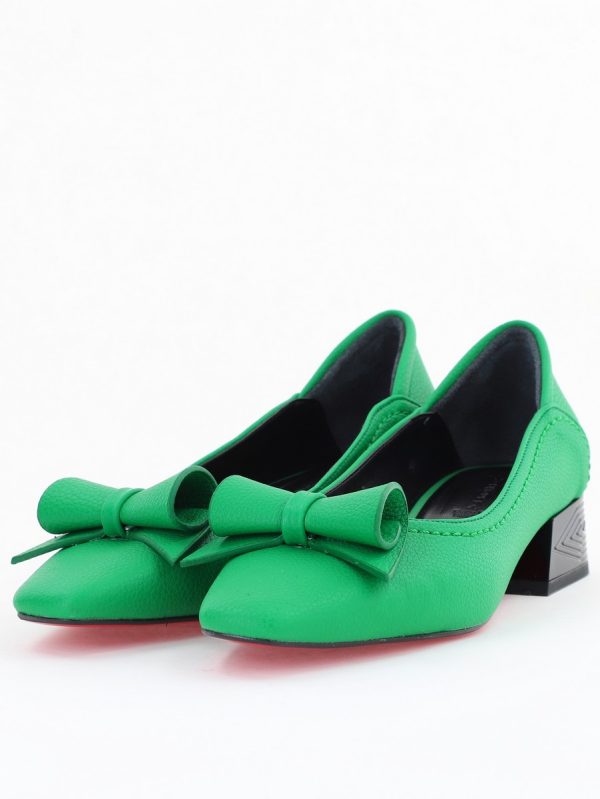Pantofi Damă cu Toc Jos Verde Mat cu fundiță din Piele Ecologică (BS510D2504291) 119