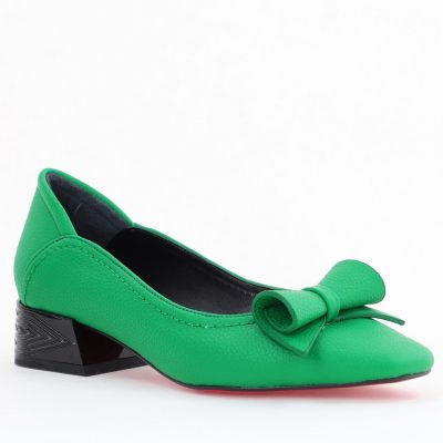 Pantofi Damă cu Toc Jos Verde Mat cu fundiță din Piele Ecologică (BS510D2504291)