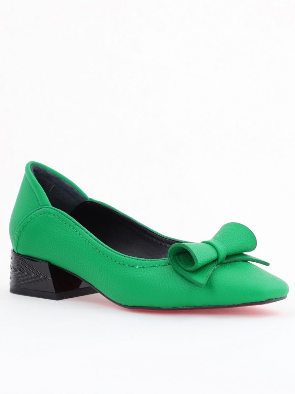 Incaltaminte Dama - Pantofi Damă cu Toc Jos Verde Mat cu fundiță din Piele Ecologică (BS510D2504291)