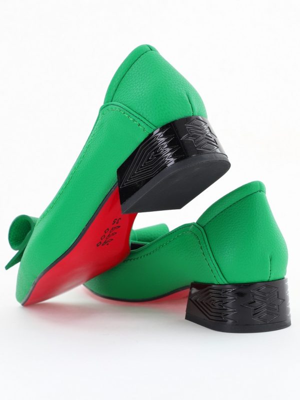 Pantofi Damă cu Toc Jos Verde Mat cu fundiță din Piele Ecologică (BS510D2504291) 121