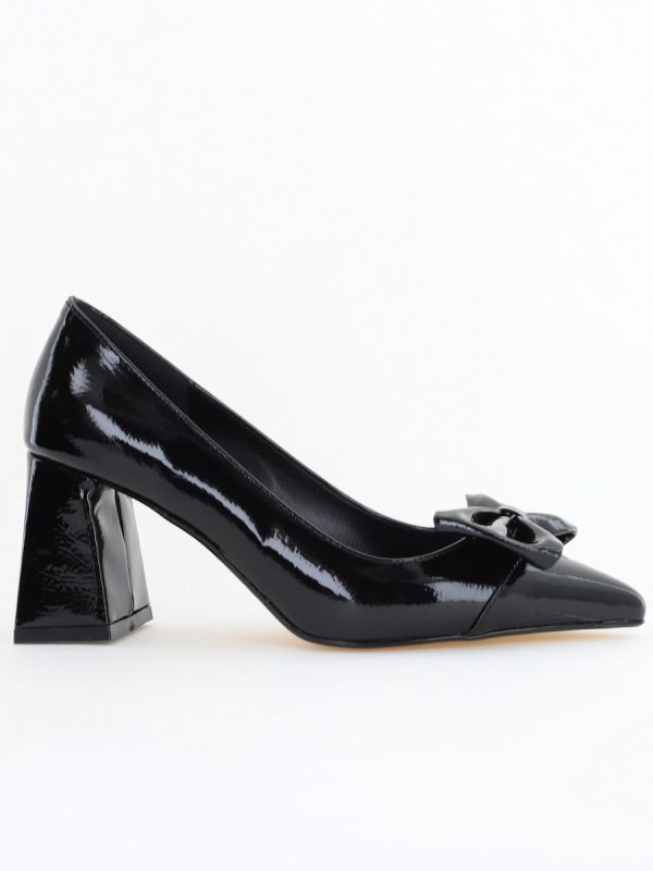 Pantofi damă cu toc negru lac din piele ecologică cu fundiță Nicoletta BS316AY2504301 120
