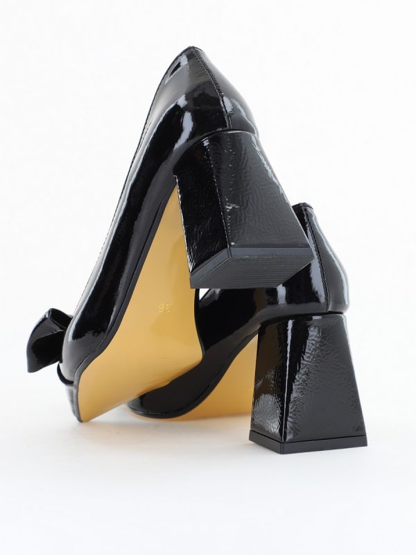 Pantofi damă cu toc negru lac din piele ecologică cu fundiță Nicoletta BS316AY2504301 122